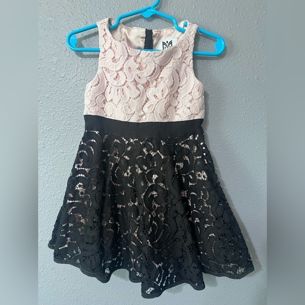 Milly Minis Toddler Girls Dress Pink/Black Lace Satin Fully Lined Sz 2 Wedding.